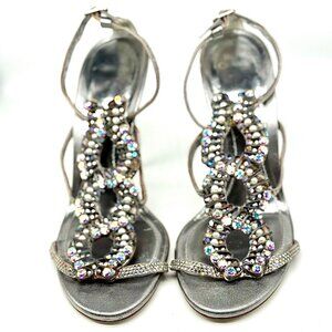 René Caovilla Crystal‑Embellished Sandals | Gray | Size 6.5